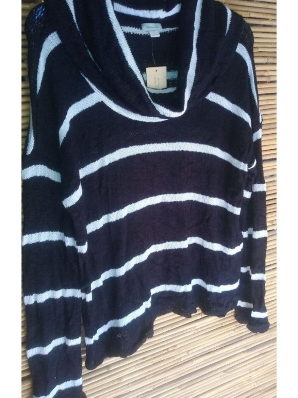 Chelsea Sky XL Knit Cowl Neck Black White Stripe Top Plus